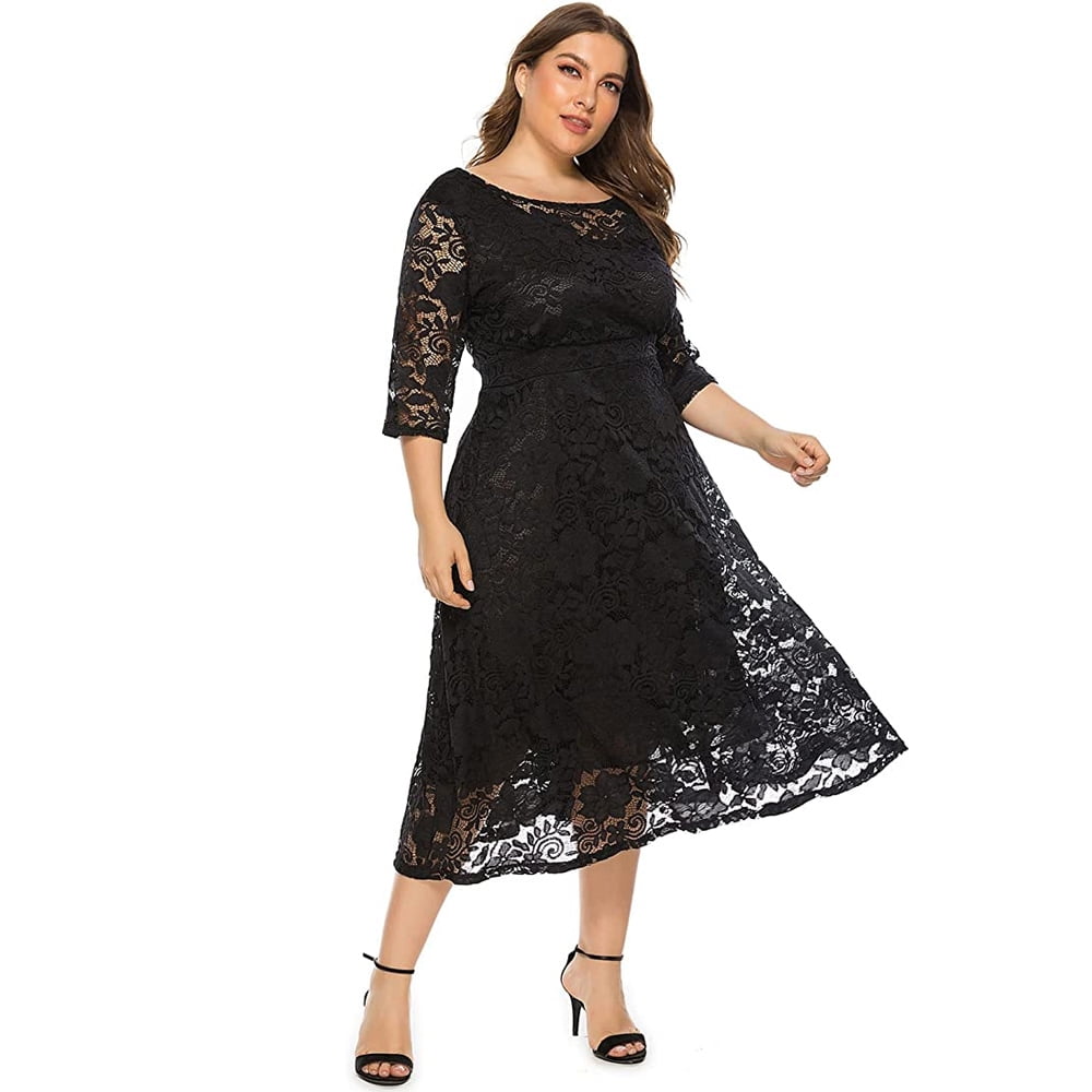 Women's Plus Size evening dress,Vintage Floral Lace 2/3 Sleeve