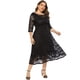 thumbnail image 1 of Vestido de noche de talla grande para mujer, falda de longitud media con encaje floral vintage, manga 2/3, vestido con bolsillo de encaje ahuecado (negro), 5XL, 1 of 5
