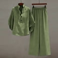 thumbnail image 5 of Tqyyweavej Two Piece Sets for Women Henley Button Long Sleeve Tops and Straight Leg Pants with Pockets Linen Sets for Women 2 Piece, 5 of 10