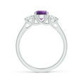 thumbnail image 2 of ANGARA Natural Classic Round Amethyst and Diamond Three Stone Ring in 925 Sterling Silver for Women (Size-6mm) | February Birthstone, Anniversary, Jewelry Gift for Women | Natural Amethyst Ring, 2 of 9