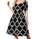 thumbnail image 1 of Vestido negro de manga corta con diseño de gatos en una celosía. Vestido holgado de verano para mujer., 1 of 7