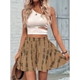 thumbnail image 2 of Women'S Summer Casual Elastic Waist Shorts Boho Floral Print A-Line Swing Ruffle Shorts with Drawstring Khaki S, 2 of 3