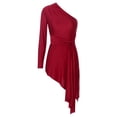 thumbnail image 5 of YiZYiF Womens Latin Dance Dress One Shoulder Belted Asymmetric Hem Dress for Ballroom Tango Cha-Cha Performance Burgundy L, 5 of 7