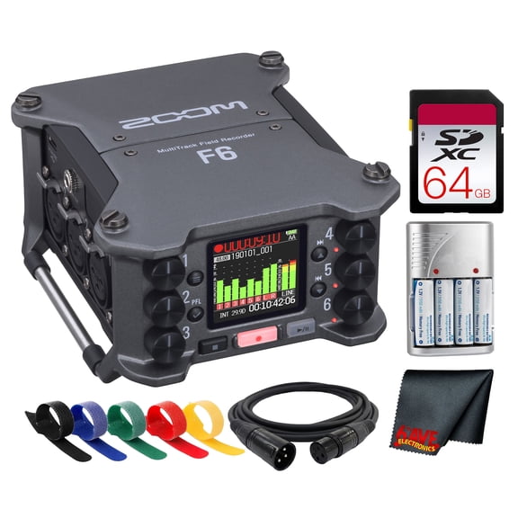 Zoom F6 6-Input 14-Track Field Recorder, 32-Bit Float Audio, Timecode I/O, Ambisonics Mode, USB Audio Interface for Production Sound Bundle