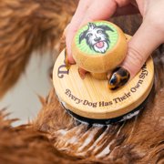 Doggy Style Bamboo Dog Bath Scrubber, Soft Rubber Bristles, Ergonomic Bamboo Handle, Bath Brush for All Breeds and Coat Types