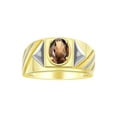 thumbnail image 1 of RYLOS Men's Rings 14K Yellow Gold Ring Classic Designer Style 8X6MM Oval Gemstone & Diamond Ring Smoky Quartz Birthstone Rings For Men Size 13, 1 of 7