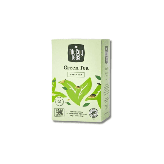 McCoy Teas Green Tea, 20 Individually Wrapped Double Chamber Tea Bags, Premium Ceylon Tea from Sri Lanka