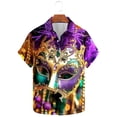 thumbnail image 2 of BiZtdJrK Mardi Gras Outfit for Men, Fashion Novelty Printed Button Up Hawaiian Shirts Casual Turndown Collar Blouses Plus Size Holiday Summer Top Multicolor M Dollar Sales, 2 of 6