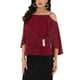 thumbnail image 4 of INSPIRE CHIC Blusa de cóctel de mujer con hombros al aire, elegante, con capa de gasa, fruncida, color rojo vino, 4 of 6