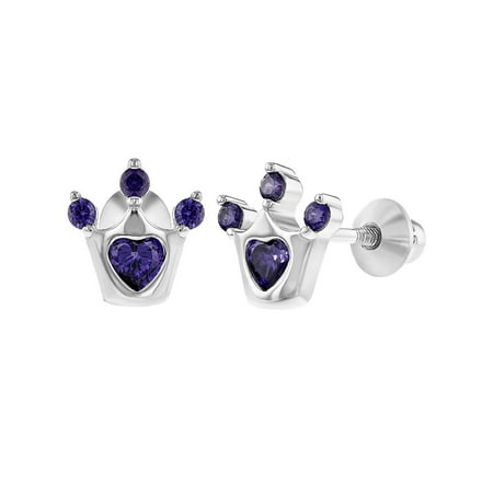 925 Sterling Silver Cubic Zirconia Princess Crown Back Baby 925 Sterling Silver Cubic Zirconia Princess Crown Back Baby Earrings