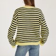 thumbnail image 4 of Women Crew Neck Horizontal Stripe Drop Shoulder Long Sleeve Loose Knit Sweater Fall Casual Pullover S, 4 of 5