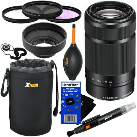 Sony E 55-210mm f/4.5-6.3 OSS E-Mount Telephoto Zoom Lens (Black) for a3000, a3500, a5000, a5100, a6000, a6300, a6500, NEX-3/5/6/7, NEX-C3/F3 + 10pc Deluxe Accessory Kit w/ HeroFiber Cleaning