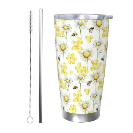 

Gaeub Sweet Honey Print 20-Ounce Stainless Steel Car Cup Tumblers Cups with Lids and Straw Coffee Cups for Adults Kids Home Car Office School Travel Party-Straw Two-piece Set