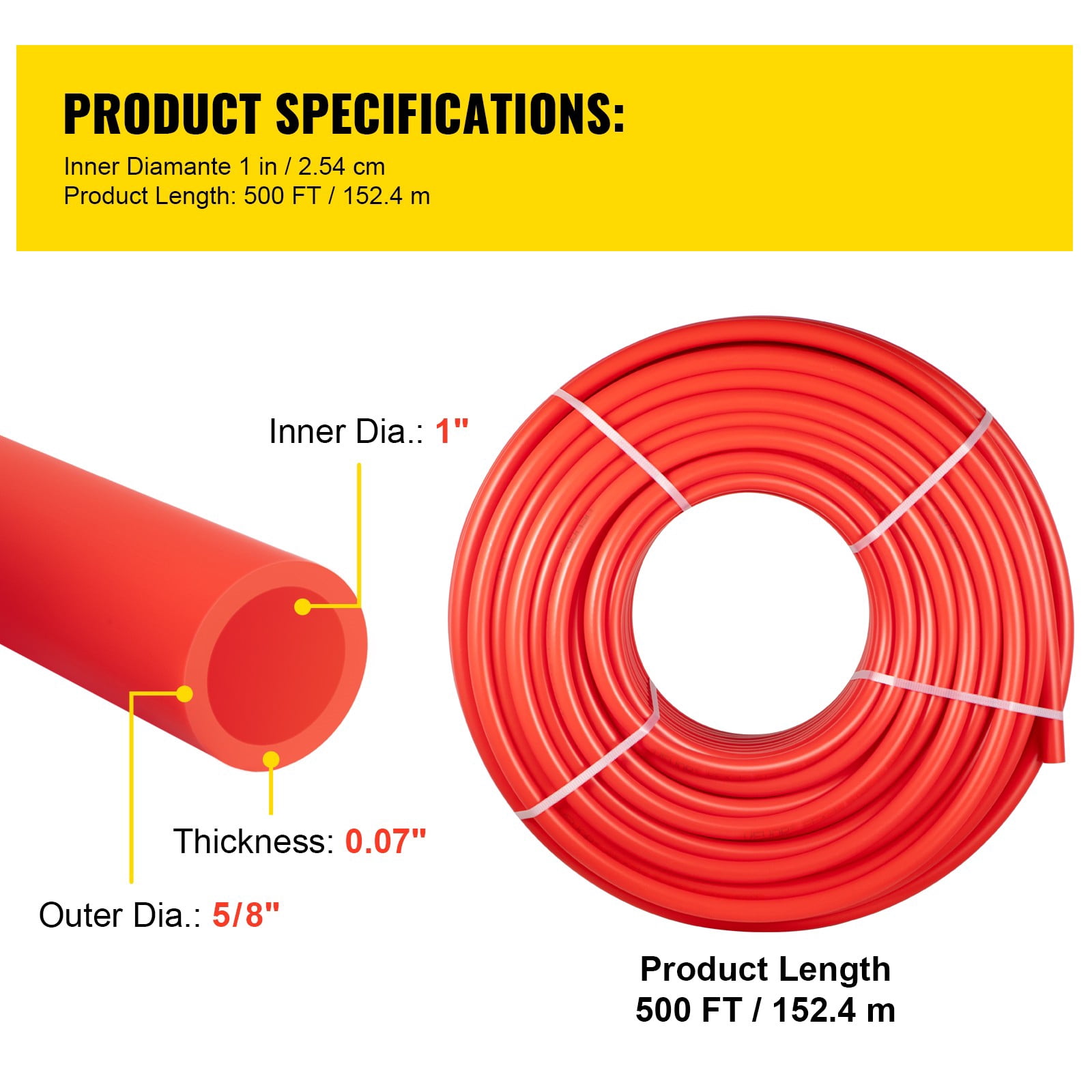 BENTISM PEX Tubing, 1 inch x 500 ft PEX Pipe, Non Oxygen Barrier PEX-B Pipe White, Flexible PEX Water Line for Plumbing, RV Sewer Hose, Radiant Heating