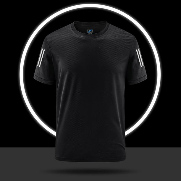 Camisa Elvqul Hombre Negro Casuales sin Estampado Manga Corta Deportivas Cuello Redondo