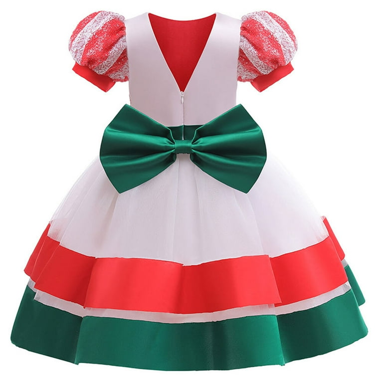 Rongking Christmas Elf Fairy Dress for Toddler Girls with Headband, Sequins Flower Wedding Gown, 1-6y, Toddler Girl's, Size: 130/6-7Y, Red