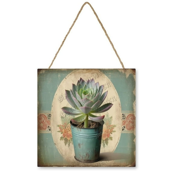 Succulent Wooden Hanging Sign Southwest Succulent Decor Farmhouse Vintage Rustic Wall Decor Wood Christmas Holiday Wall Hanging Door Decorations Wood Plaque Signs 12"x12"