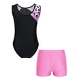 thumbnail image 2 of YiZYiF Little Big Girls Tumbling Gymnastics Dancewear Shiny Rhinestones Leotard with Athletic Shorts Gym Yoga Activewear Leopard 6, 2 of 5