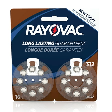 Rayovac Size 312 Hearing Aid Batteries, 16 Count