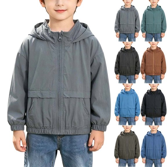 MexChoioe Kids Loose Hooded Jacket Zip Up Long Sleeve Outerwear with Pockets Spring Fall Lightweight Casual School Daily Coat for Boys