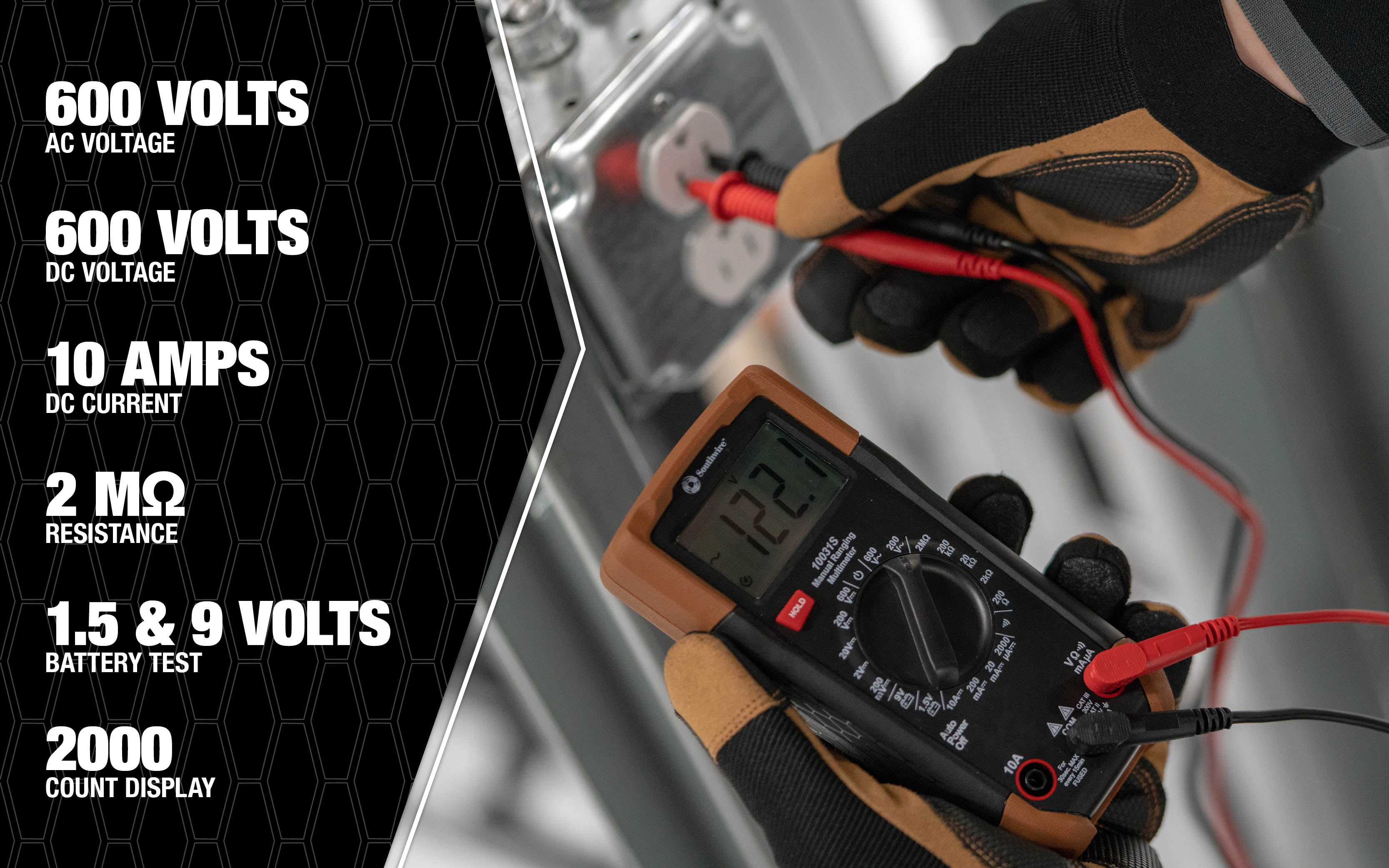 Southwire 10031S Manual-Ranging Digital Multimeter, 0-600V AC/DC