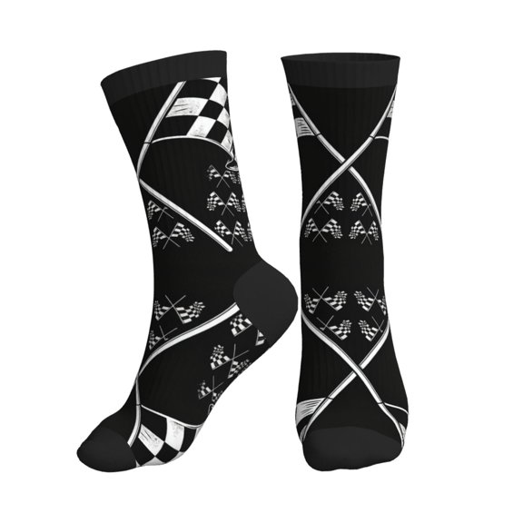 Athletic Socks Racing Checkered Flag Sport Running Calf Socks Crew Socks for Men Women