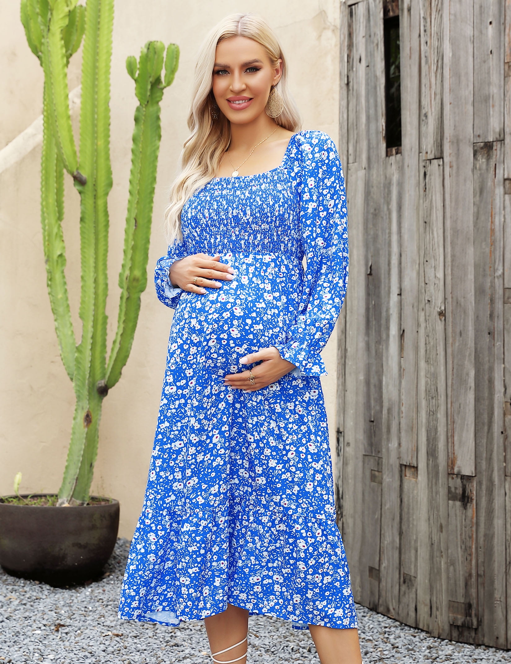 Coolmee Maternity Dress Square Neck Ribbed Floral Dress A-Line Fall Boho  High Waist 2-in-1 Dress with Belt, Apricotleopard, Small : :  Clothing, Shoes & Accessories