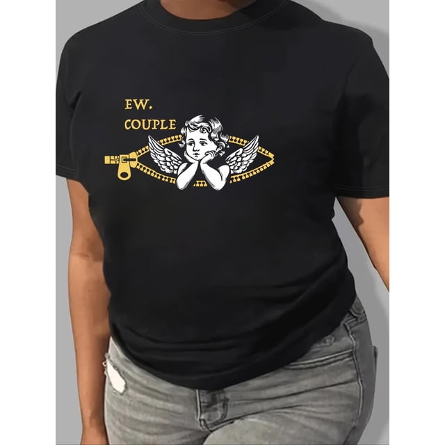 Camiseta de mujer de manga corta con cuello redondo y diseño de Cupido para San Valentín, ideal para primavera/verano, para adultos, hombres, mujeres, adolescentes, jóvenes.
