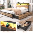 thumbnail image 3 of Hlivelood Full Size Platform Bed Frame with Headboard and 4 Storage Drawers, Metal Bed with Lights, Outlets & USB, No Box Spring Needed, Noise-Free, 3 of 6