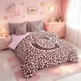 thumbnail image 2 of meiyoeat Bow Tie Leopard Initial C 7 Pieces Full Size Bedding Sets For Girls,Pink Print Monogram Art Full Size Bed in a Bag,Pink Reversible, 2 of 7