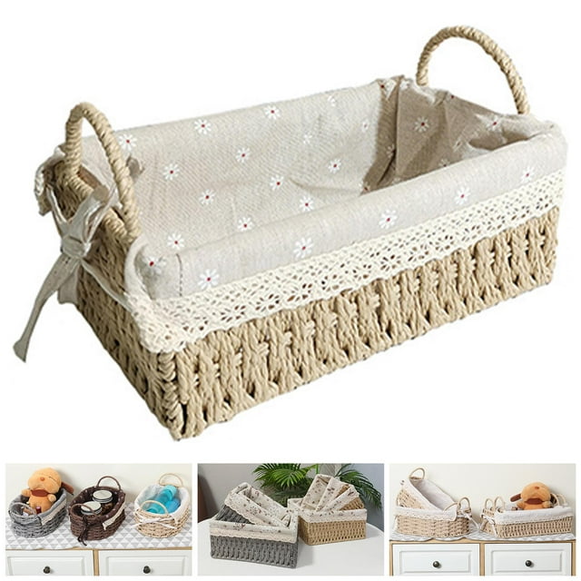 Cesta de almacenamiento de ratán multiusos, cestas decorativas, ropa, cosméticos, artículos diversos, contenedor hecho a para dormitorio, baño, B Macarena Cesta de almacenamiento