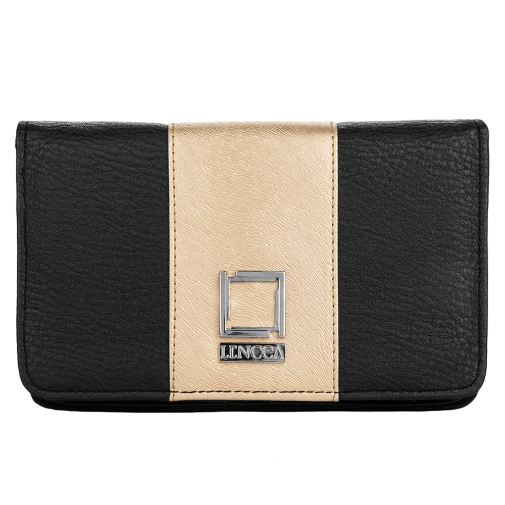 Women's Wallet Clutch Ideal for Daily, Travel, Business, And Personal Use Fits Universal Large Smartphones (Black/Gold)