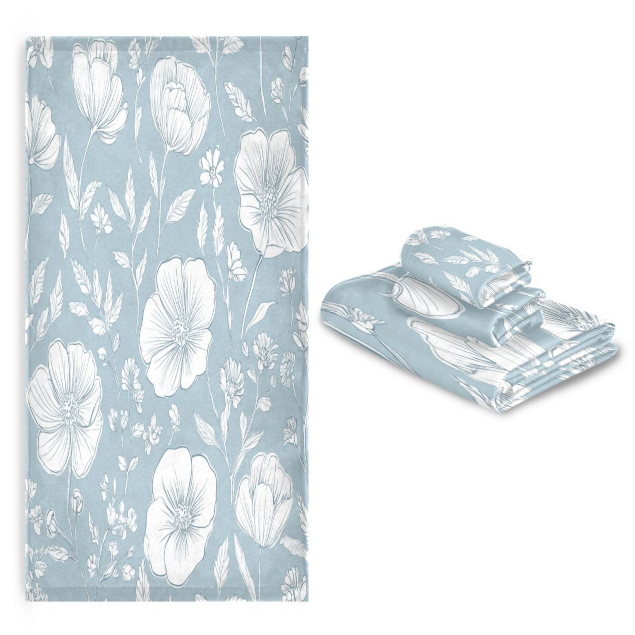 Three-Piece Towel Set Face Towel Towel Set Hand Towel Bath Towel Cotton Bath Towels Bath Towel Sets Hand Bath Towels Blue Cartoon White Flowers
