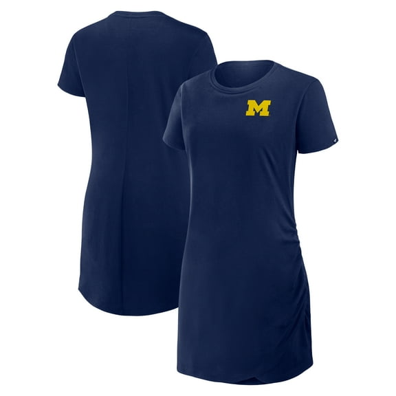 Women's Fanatics Navy Michigan Wolverines Ruched Drape T-Shirt Dress