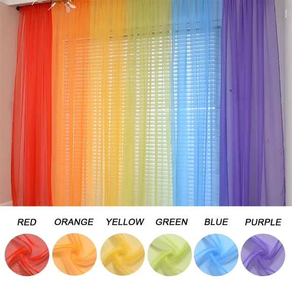 AUQ 6pcs Rainbow Sheer Window Panel Colorful Backdrop Bright Curtains Set for Playroom,Nurseries,Bedroom