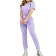 thumbnail image 6 of Ecqkame Two Piece Sets for Women Summer Cool Stretch Solid Color V-Neck Pocket Top and Straight-Leg Pant Set Purple S, 6 of 7