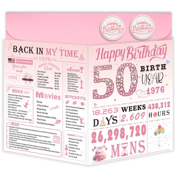 Tarjeta de felicitación OLOSONG 50.º cumpleaños jumbo rosa 20 x 25 cm