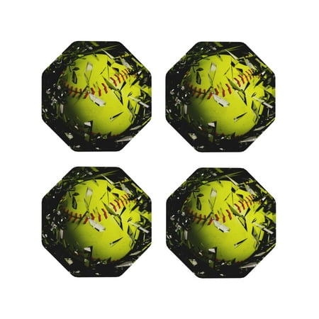

Fuzoiu Ball Print Leather Coasters Set Drink Coasters Set of 4 for Tabletop Protection Durable PVC Coasters Home Décor and Housewarming Gift-Octagon