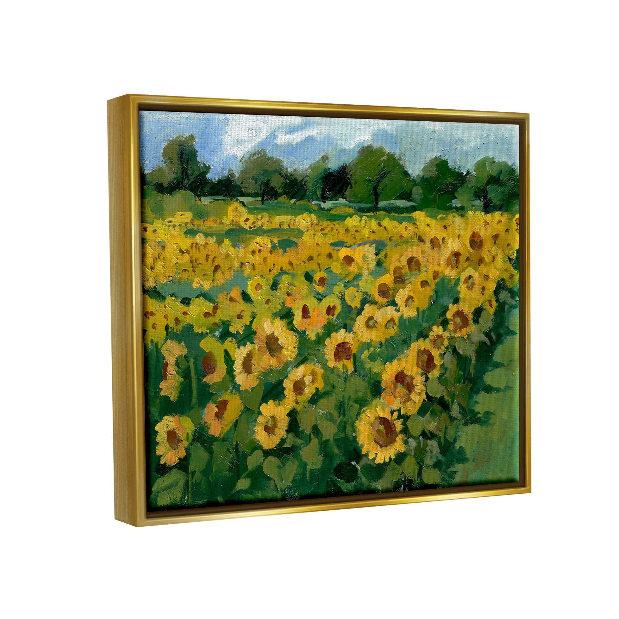 Stupell Industries Sunflower Farm Painting Botanical & Floral Painting Gold Floater Framed Canvas Art Print Wall Art, 21 x 17