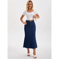 thumbnail image 7 of DARING DIVA Women's Denim Maxi A Line Raw Hem Jean Skirt Small Deep Blue, 7 of 7