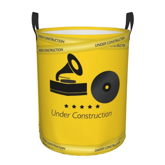 DouZhe Waterproof Collapsible Large Laundry Baskets, Underconstruction Prints Circular Hamper with Handles