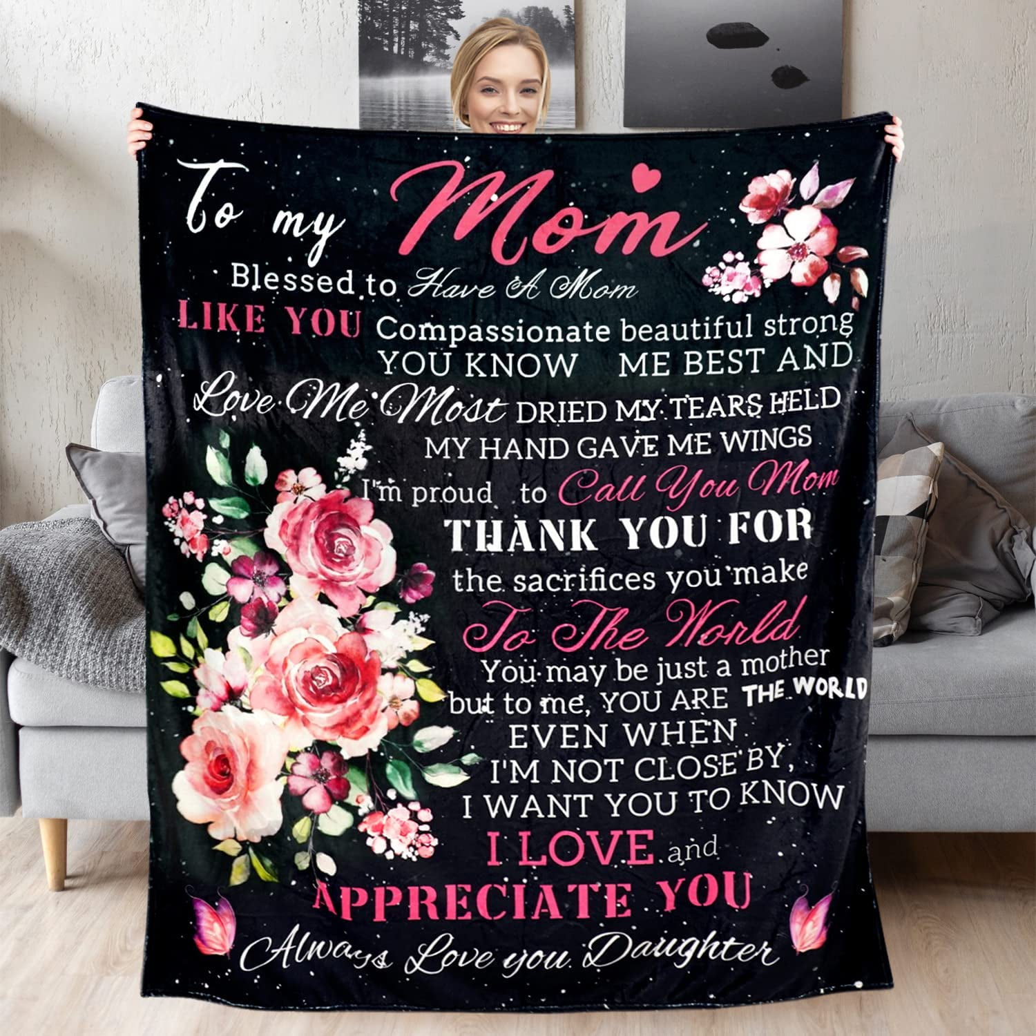 Mom Blanket, Presents for Mom, Mom Blankets from Daughter, Birthday