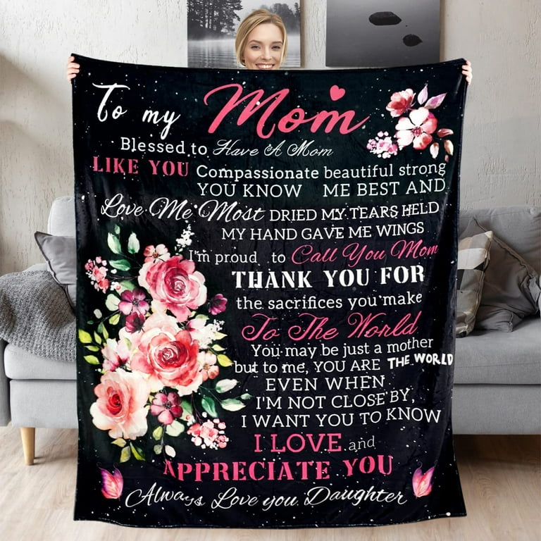 Mom Gifts from Daughter, Mom Birthday Gift Blanket, Mothers Gifts from  Daughter, 60 X 50 Pink Soft Flower Blanket for Mom, I Love You Mom  Blanket