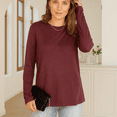 thumbnail image 2 of MLDRA T Shirts for Women Long Sleeve Shirts Crewneck Comfy Casual Basic Fall Tops Loose Fit Clothes Wine Red, 2 of 7