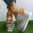 thumbnail image 5 of dmqupv Lace up Sandals for Women Flat Sequin Leather Open Toe Buckle Wedge Heel Sandals 206 Collective Womens Sandals Sandal Silver 7, 5 of 5