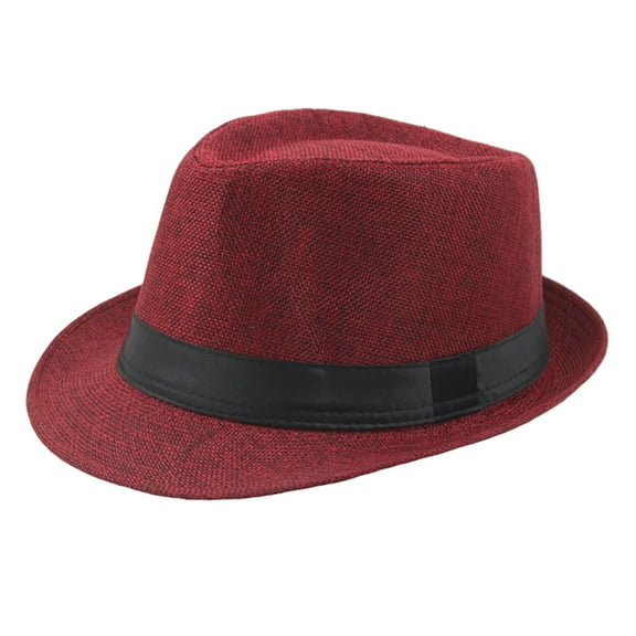 Bysome Jazz Hat Mens Breathable Linen Top Hat Outdoor Sun Hat Curlystraw Hat Red