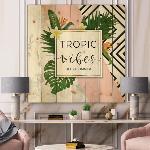 Designart 'Geometrics Tropic VIbes On Triangular' Nautical & Coastal Print on Natural Pine Wood