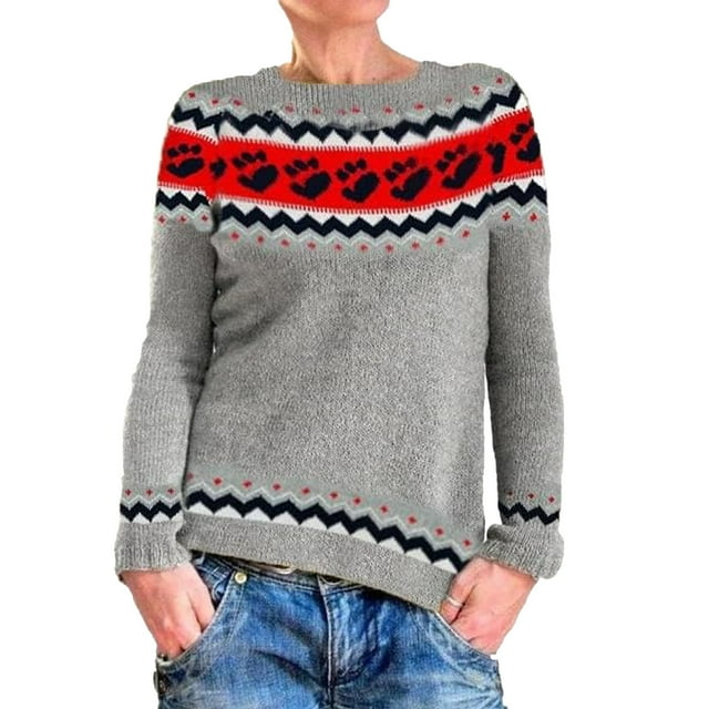 GDREDA Chandails pour Femmes Hiver Automne Décontracté Ample Manches Longues Tricoté Rouge,P