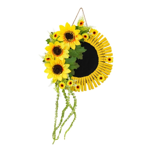 Corona de girasol, adorno colgante, colgante, letrero de madera artificial, decoración de la puerta delantera para la casa de la pared al aire libre