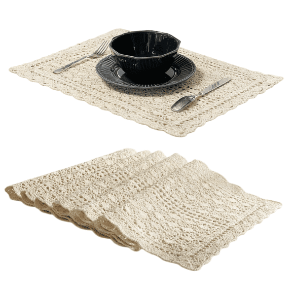 Handmade Cotton Crochet Placemats Set of 6, 16x20Inch Kitchen Dining Table Mats, Eco-Friendly Home Decor